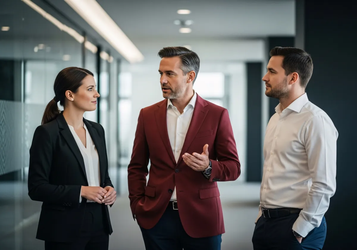 Equipa multicultural reunida em escritório moderno